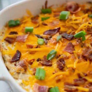bacon ranch dip in white dish