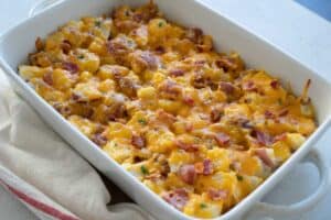 Easy Cheesy Bacon Potato Casserole Recipe - The Happier Homemaker