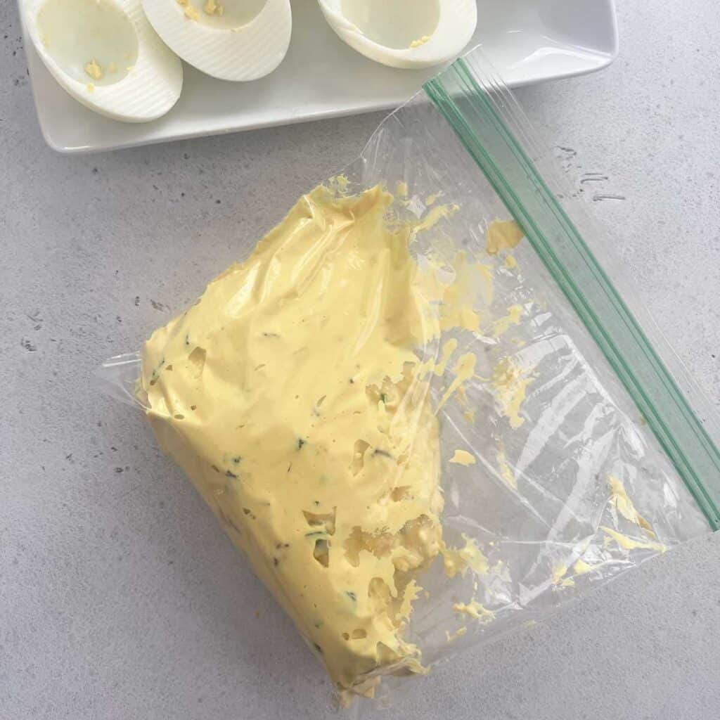 deviled egg mixture in sandwich bag