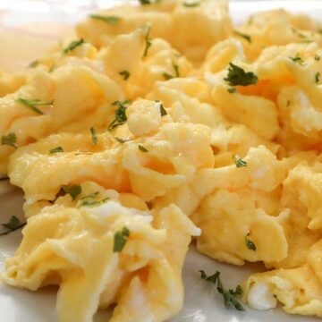 close up of scrambled eggs