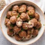 bowl of cheese stuffed meatballs from overhead