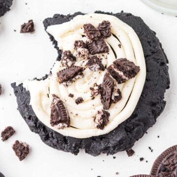 copycat Crumbl Oreo cookie with bite taken out