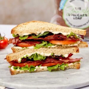 blt sandwich halves stacked on each other