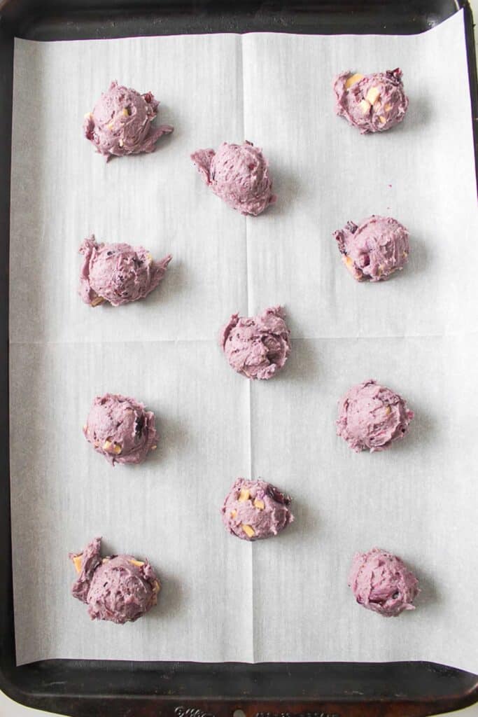 blueberry cookie dough balls before baking