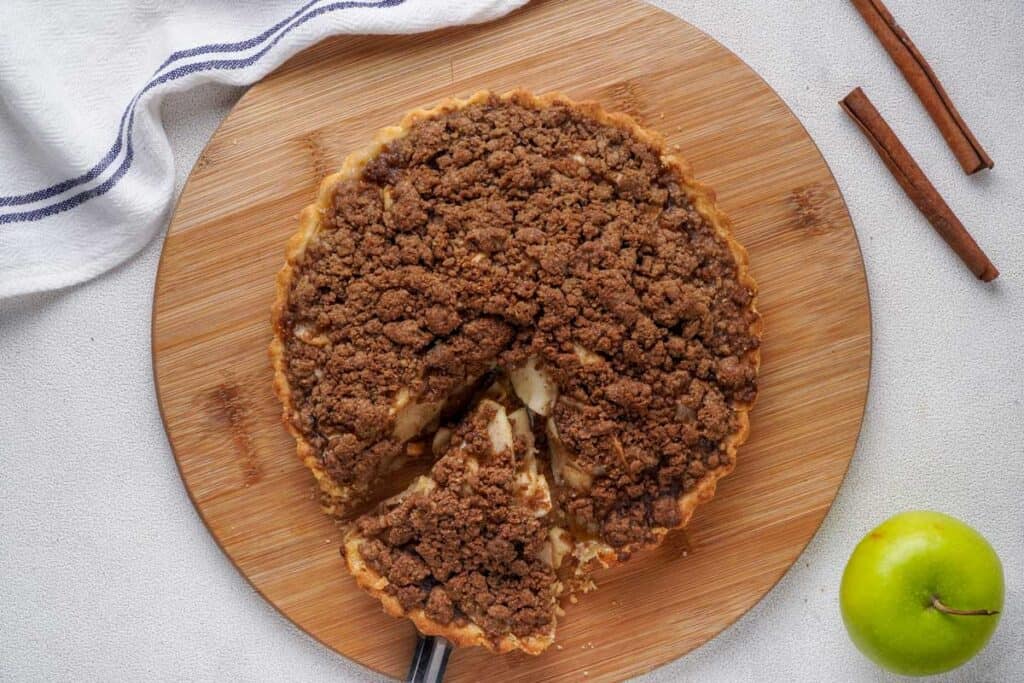 crumb apple pie after baking from above