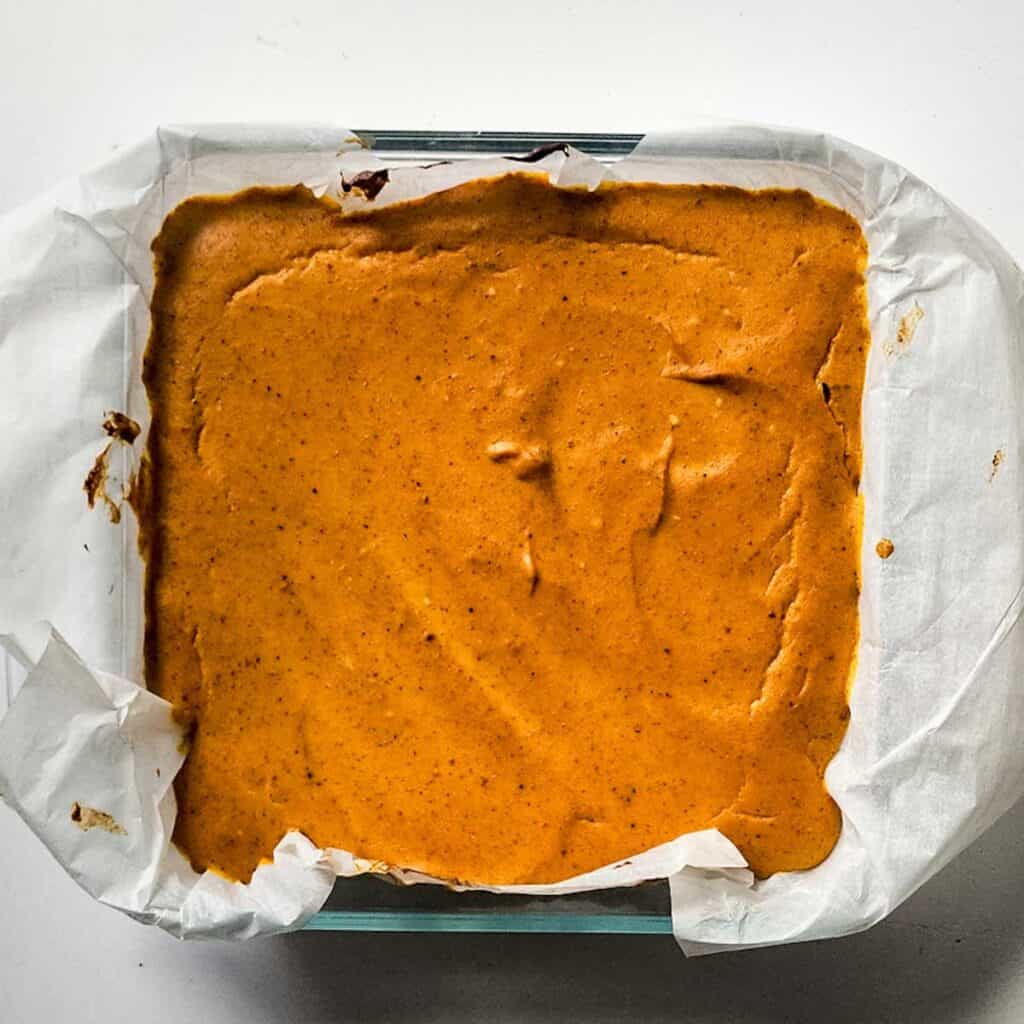 pumpkin cheesecake bars after baking