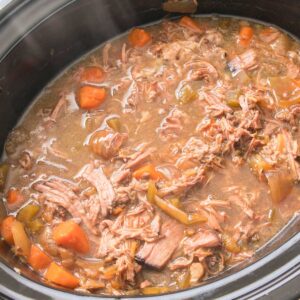 close up of pot roast in slow cooker