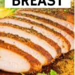 collage of cajun smoked turkey breast with recipe name overlay
