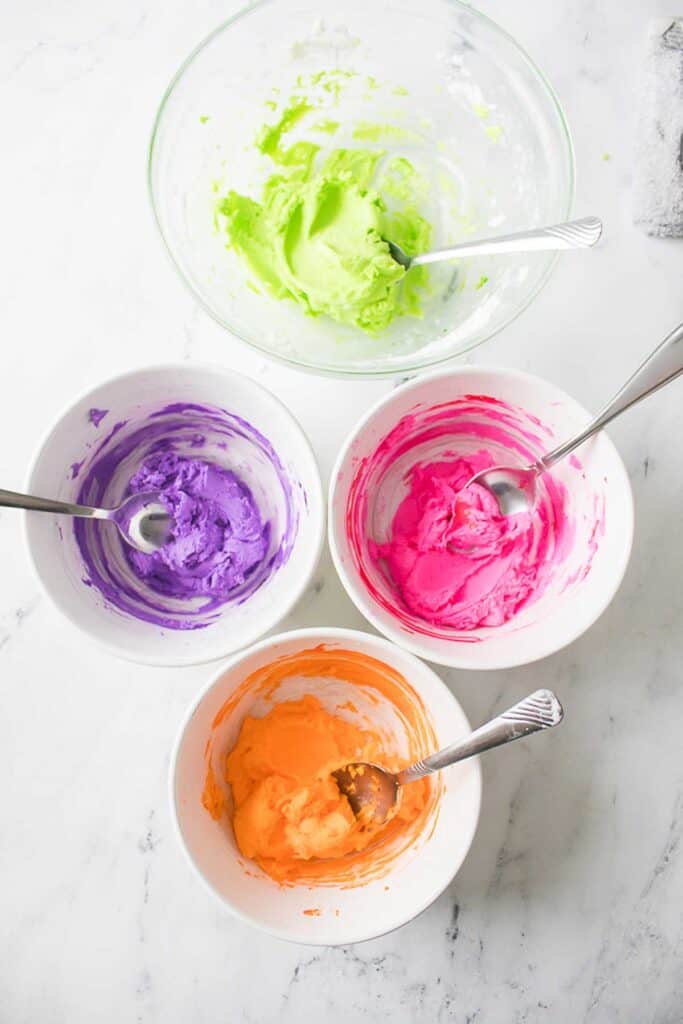 mixing colorful butter mint dough