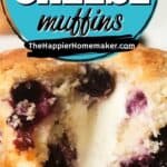 collage of blueberry cream cheese muffin with recipe name overlay