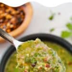 collage of cilantro chimichurri sauce with recipe name overlay