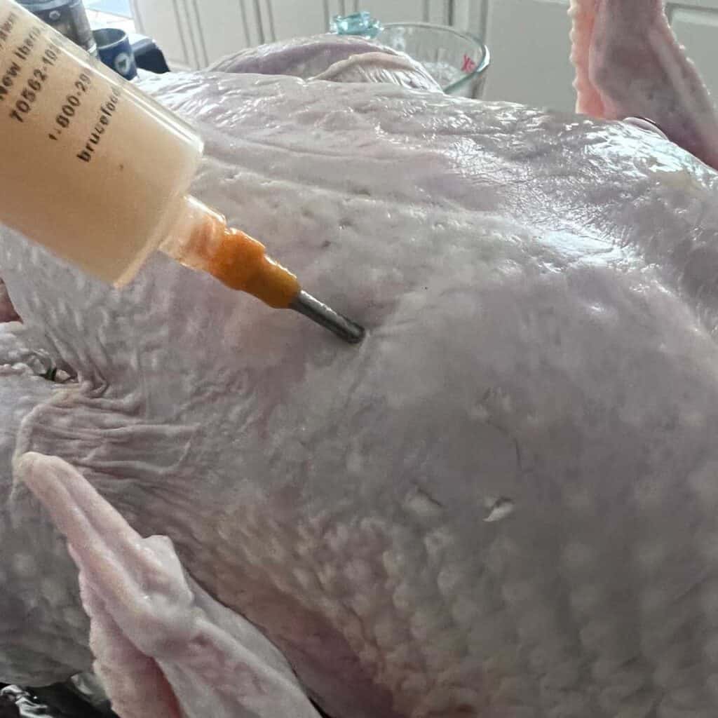 injecting a raw turkey with marinade