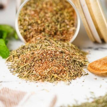 jar of turkey rub spilling onto countertop