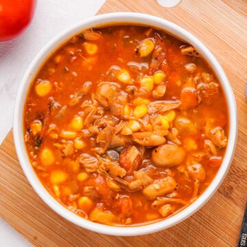 overhead view of bowl of Brunswick stew