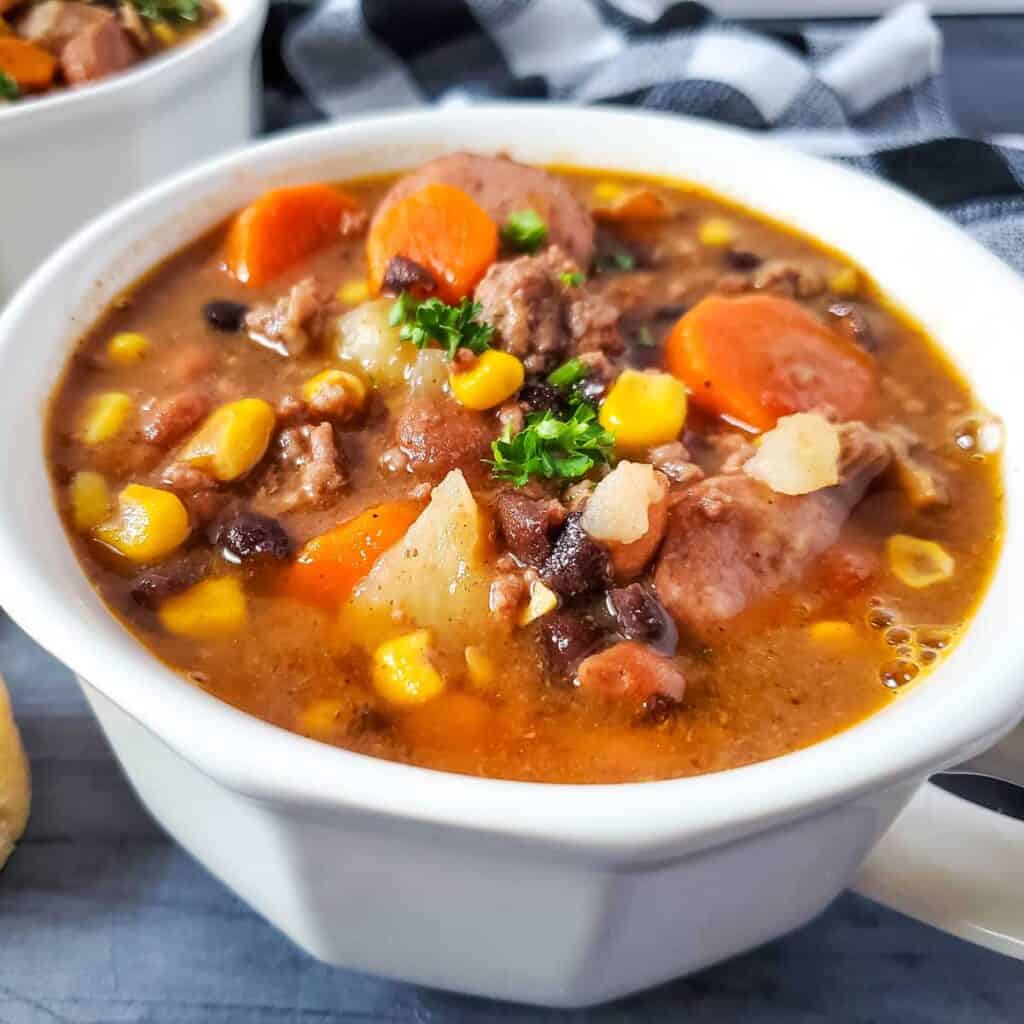 white bowl with cowboy stew