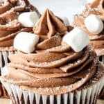 collage of hot chocolate cupcakes with recipe name overlay