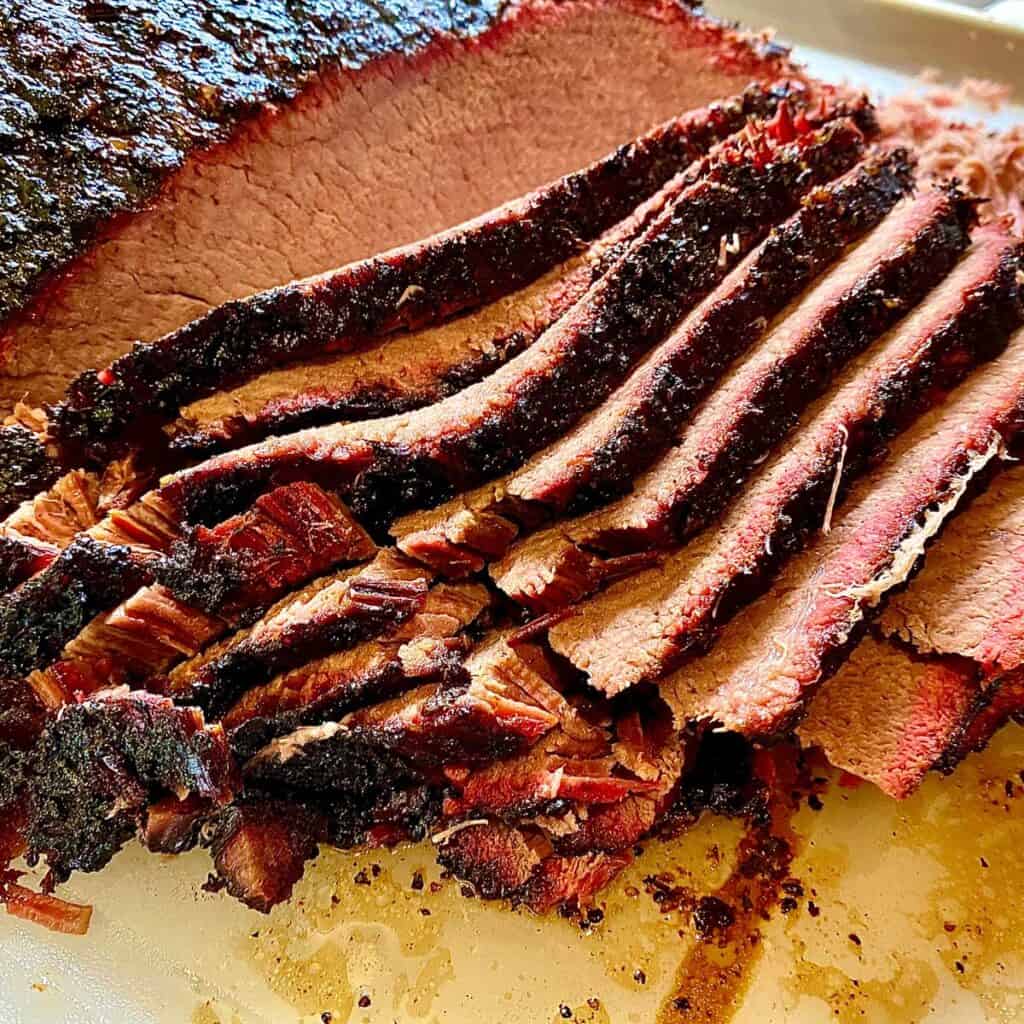 close up of sliced brisket 