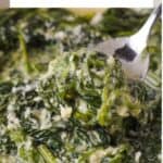 collage of creamed spinach with recipe name overlay
