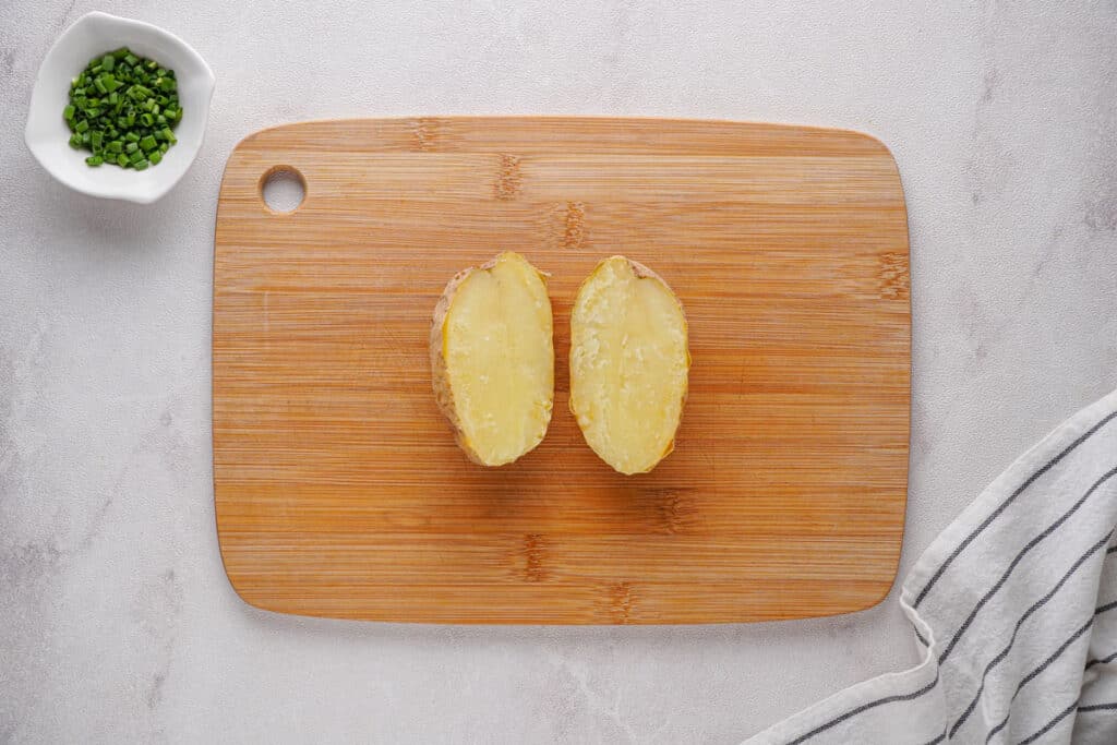 baked potato cut in half
