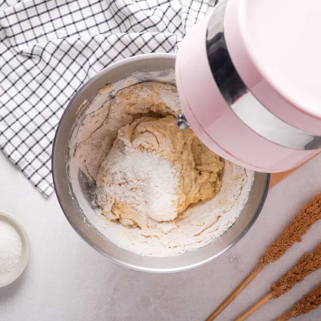 mixing dough in stand mixer
