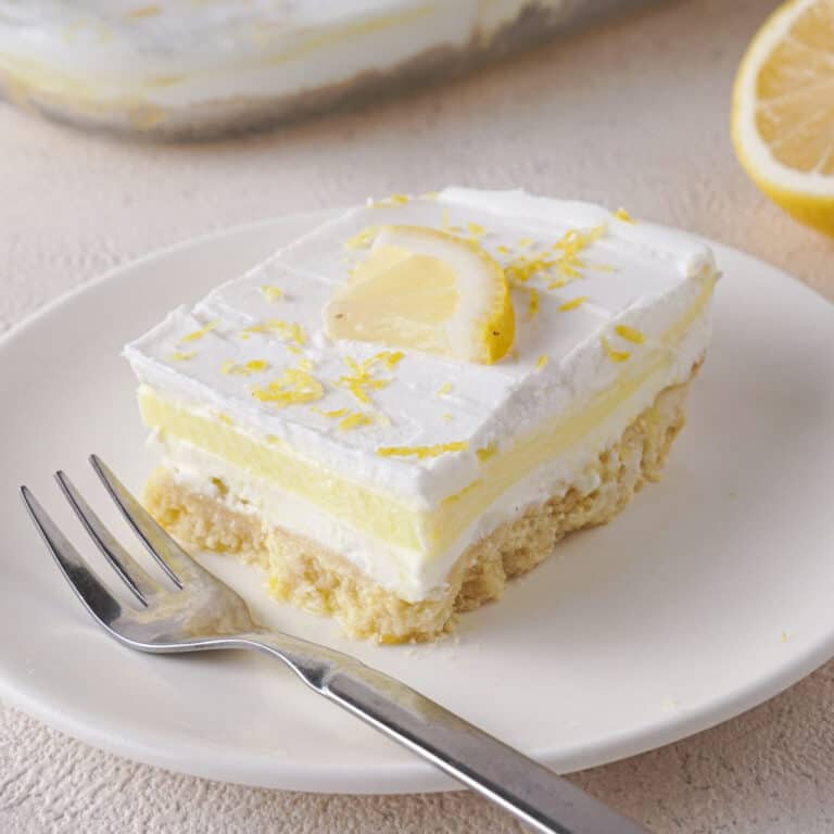 piece of lemon lush on white plate