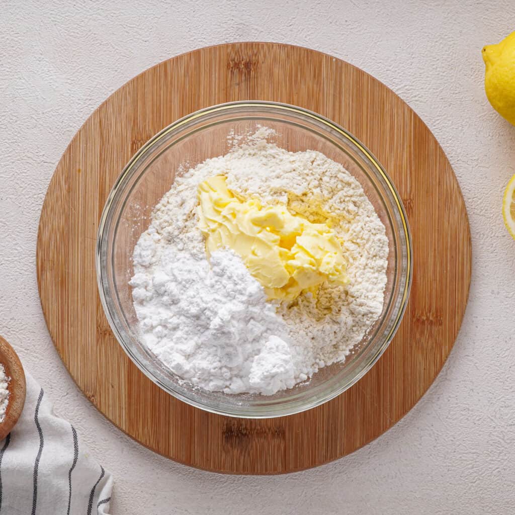 lemon lush crust ingredients in glass bowl