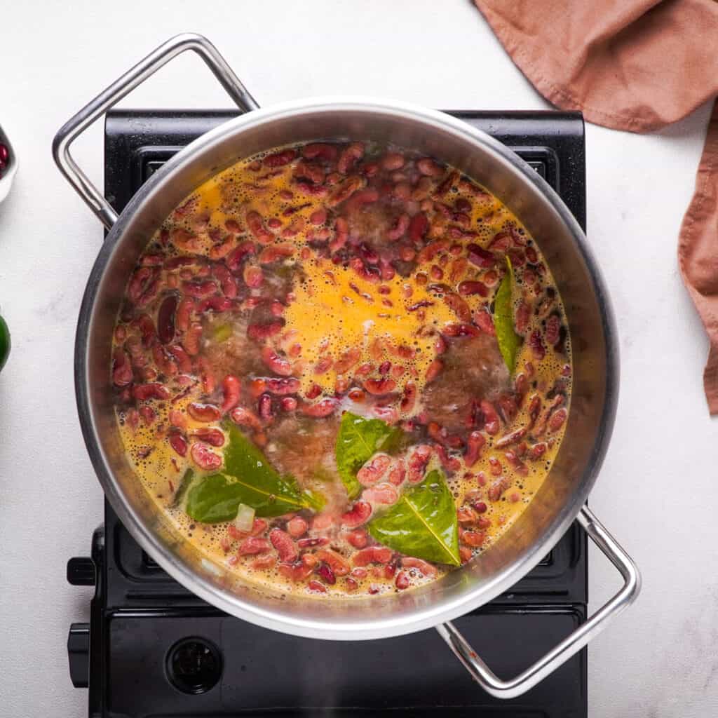 red beans and rice cooking pot