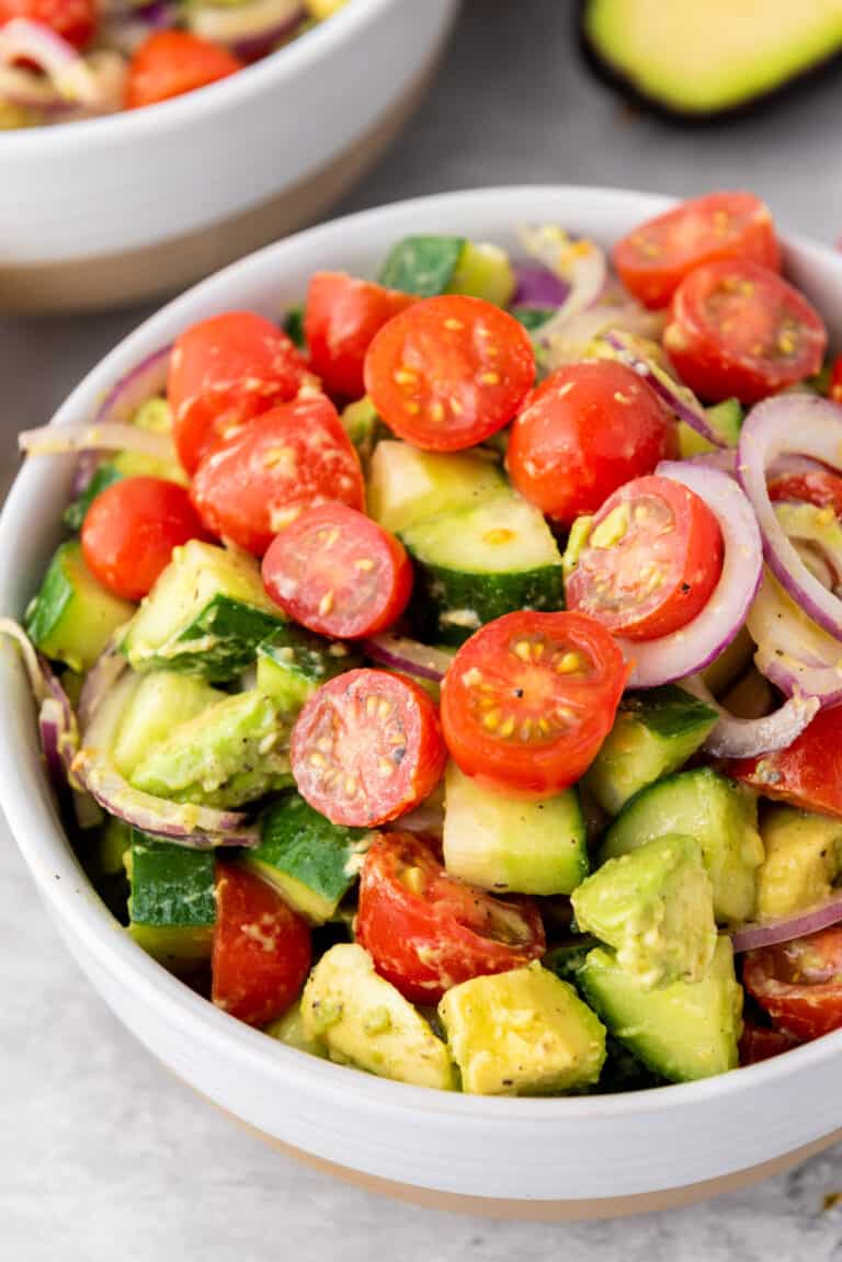 Cucumber Tomato Avocado Salad - The Happier Homemaker