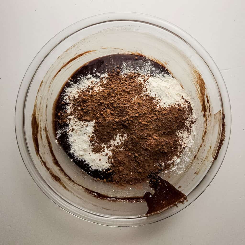 chocolate cookie ingredients in glass bowl