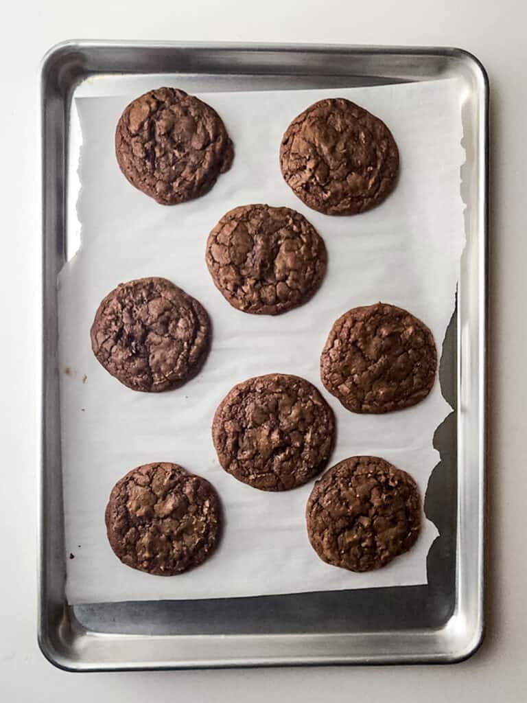 brownie cookies on baking sheet