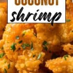 collage of coconut shrimp with recipe name overlay