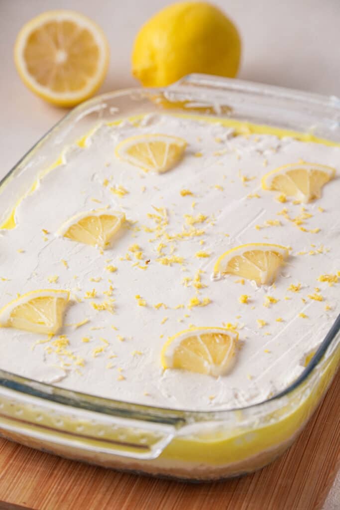 lemon lush in glass dish