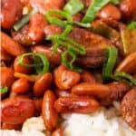 collage of red beans and rice with recipe name overlay