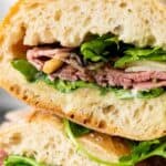 collage of roast beef sandwich with recipe name overlay