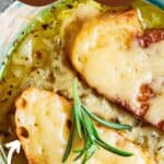 collage of french onion soup with recipe name overlay
