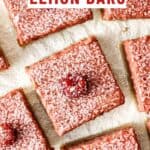 collage of raspberry lemon bars with recipe name overlay