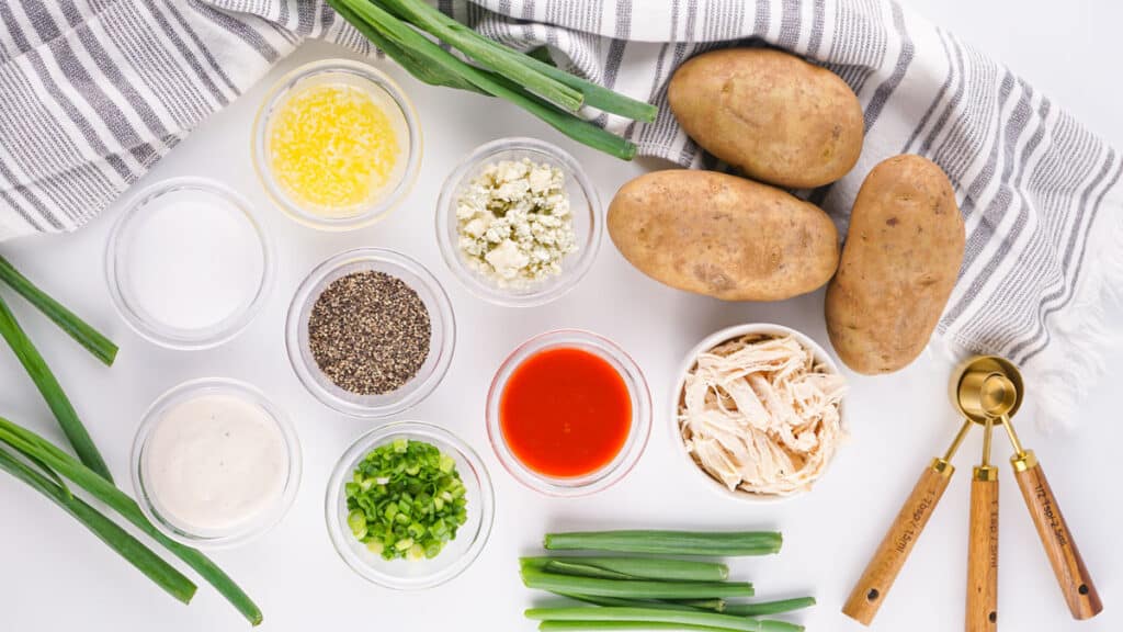 buffalo baked potato ingredients on counter