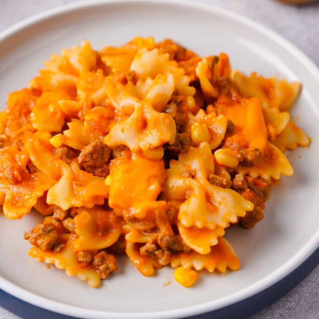 sloppy joe casserole on white plate