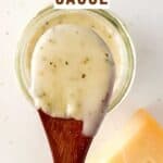 collage of garlic parmesan sauce with recipe name overlay