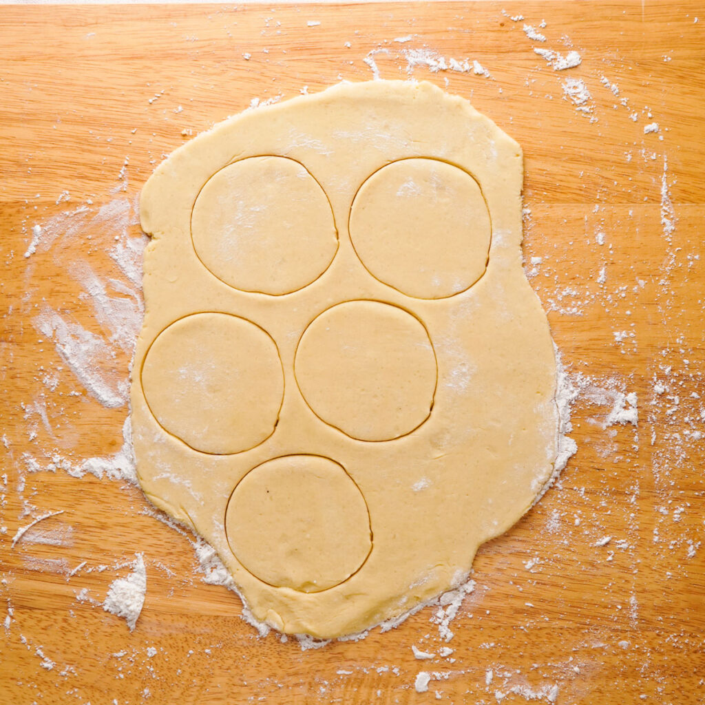 Southern tea cake dough with circle cut outs