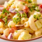 collage of Southern macaroni salad with recipe name overlay