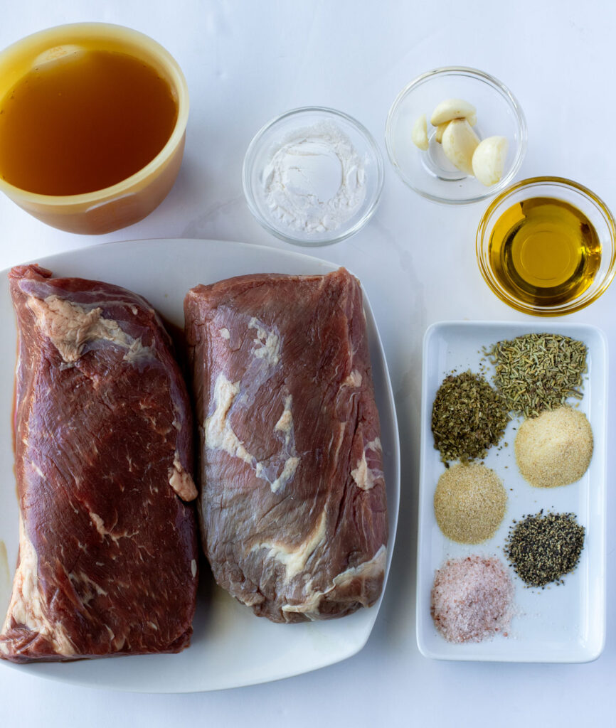 slow cooker tri tip ingredients on countertop