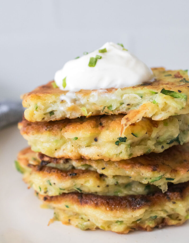 stack of four zucchini fritters