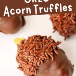 oreo acorn truffle with recipe name overlay