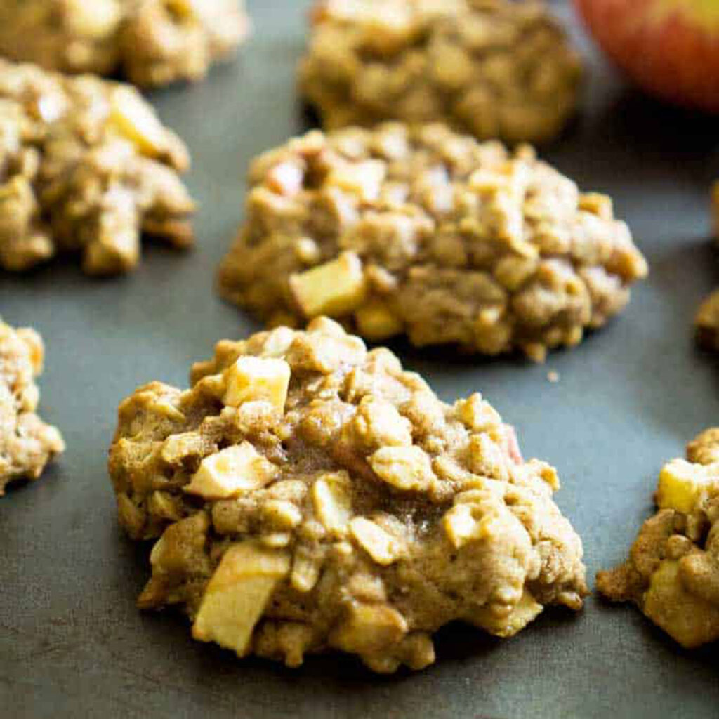 apple oatmeal cookies on baking sheet