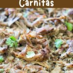 Instant Pot Carnitas cloe up with recipe name overlay