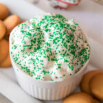 Little Debbie Christmas Tree dip in white b owl with nilla wafers