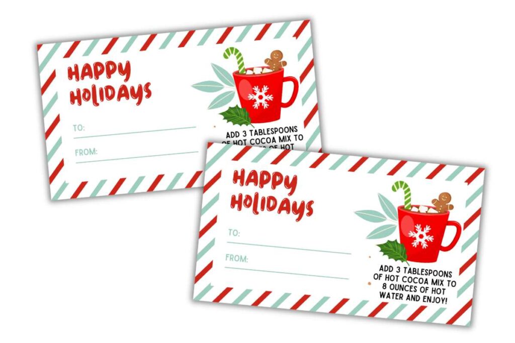 gift tags for making homemade hot cocoa mix in a mug