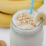 close up of banana pudding smoothie