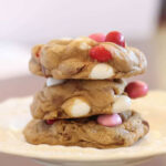 stacked Valentine's M&M cookies